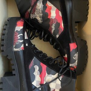 Louis Vuitton Black and Red Patterned Boots